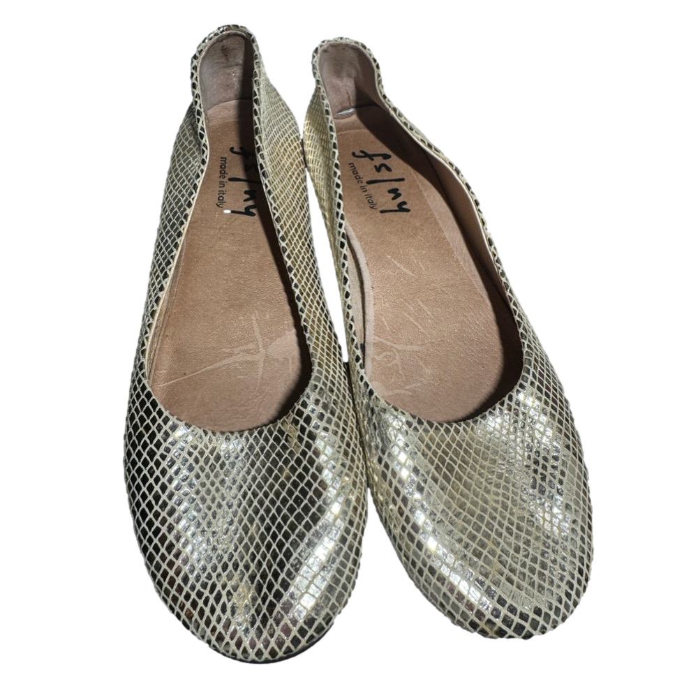 French Sole FS/NY Zappa Wedge, Gold ballet, leather flats size 8.5